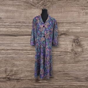Sears Vintage Asymmetrical Dress with Purple and Blue Floral Pattern Size 16